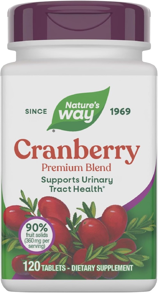 Nature's Way Cranberry Premium Blend, tukee virtsateiden terveyttä*, C-vitamiinia, miehille ja naisille, ei gluteenia, 120 tablettia (Pakkaus toukokuussa Vary)