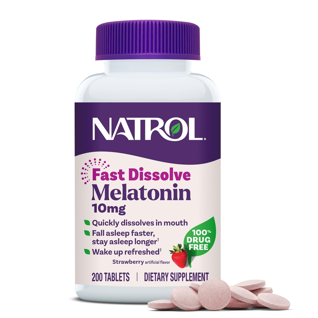 Natrol Melatoniini 10 mg nopeasti liuottavat tabletit - mansikka maku, 200 kreivi, uni tuki, nopeasti liuotetaan melatoniini aikuisille, 200 päivän toimitus