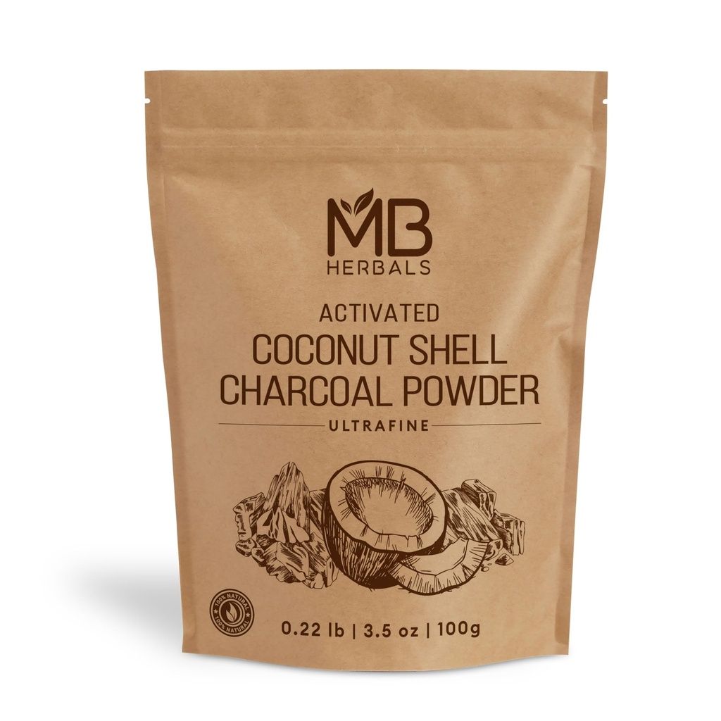 MB Herbals Aktiivihiilijauhe Cococonut Shell 3.5 oz (100 Gram) Ulkokäyttöön Vain hammas Powder Face Packs ja naamiot ...