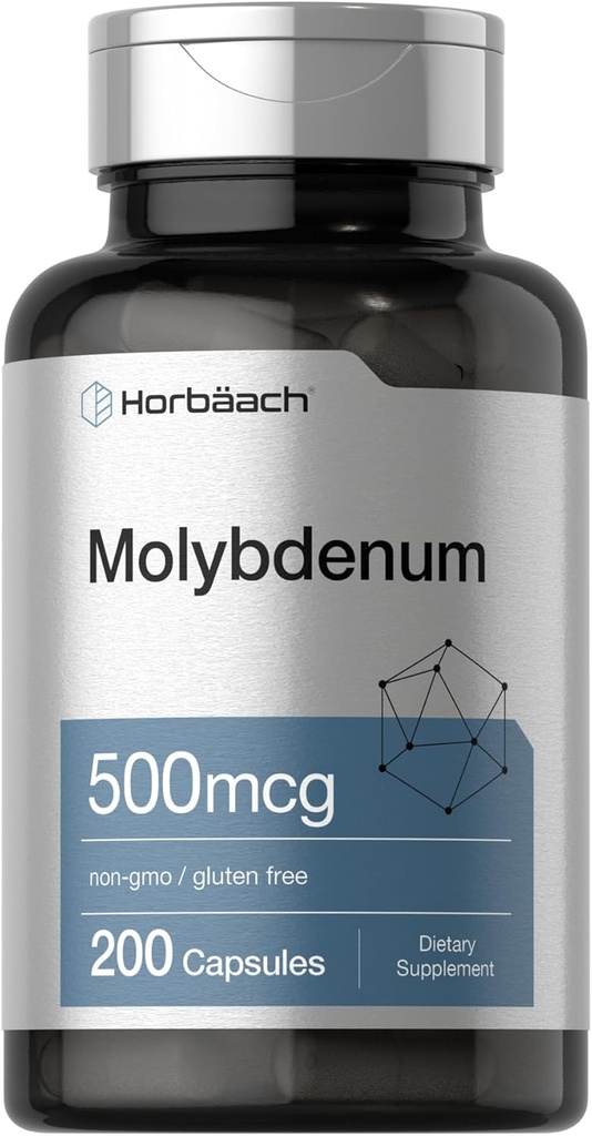 Horbaach Molybdeenin täydennysosa ... 500 mcg... 200 kapselia...Aminohappokelaatti...