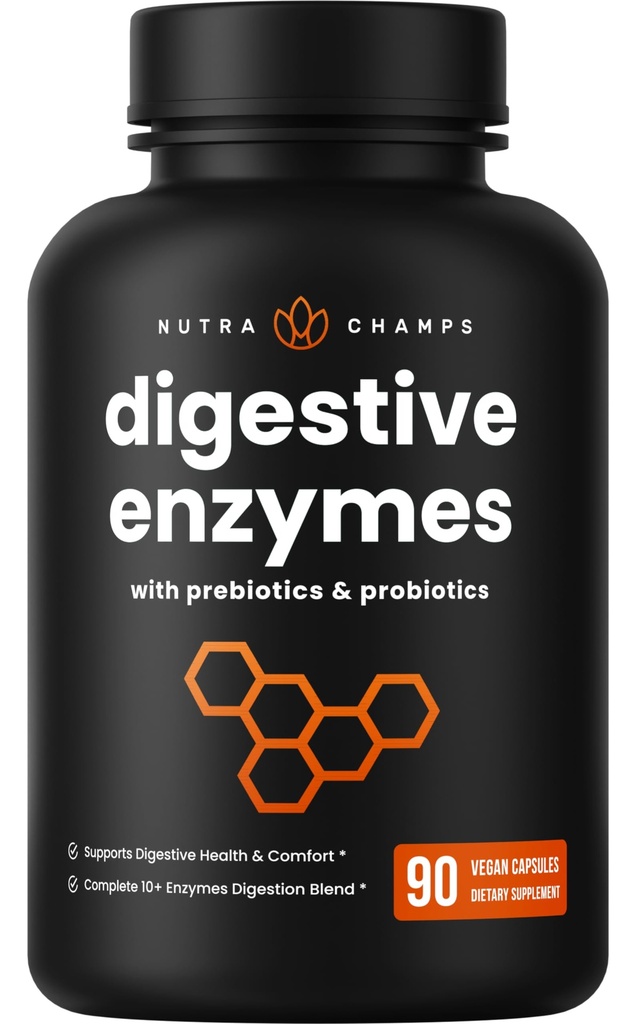 NutraChamps Dgestive Enzymes with Probiotics and Prebiootics for Women & Men - 90 Vegan Capsules with bromelain for Bloating & Optimal Gut Health