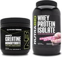 NutraBio Creatiini Monohydraatti, Mautonta, 150g ja Whey Protein Isolate, Mansikkajäätelö, täydennysosa Bundle - Lihasenergia, Lean Lihaksen kasvu, elpyminen, ja vahvuus