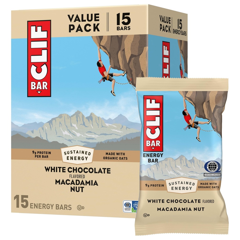 CLIF BAR - Energy Protein Bars - White Chocolate Macadamia Nut - valmistettu orgaaninen Kaura - Energy Bars - ei-GMO - (15 pakkaus)