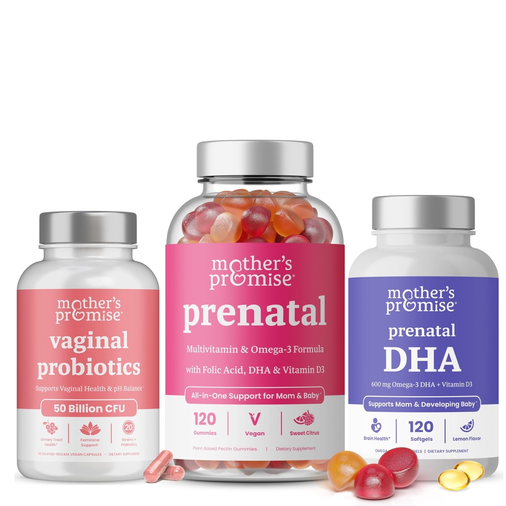 Äidin lupaus emätinprobiootit + prenataalinen DHA & prenataalinen vitamiini Gummies Bundle