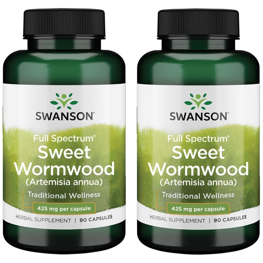 Swanson Sweet Wormwood - voi edistää GI Gut Health, Microbial Balance & Ruoansulatuskanavan tuki - Herbal täydentää Artemisin - (90 kapselia, 425 mg Each) 2 pakkaus