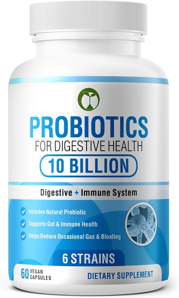 Probiotika för Digestive Health 60 Capsules | 10 miljarder CFU Scientifically Formulerade Multi Strain Probiotic Blend | Organiska tillskott med prebiotika för män och kvinnor (10 miljarder probiotika)