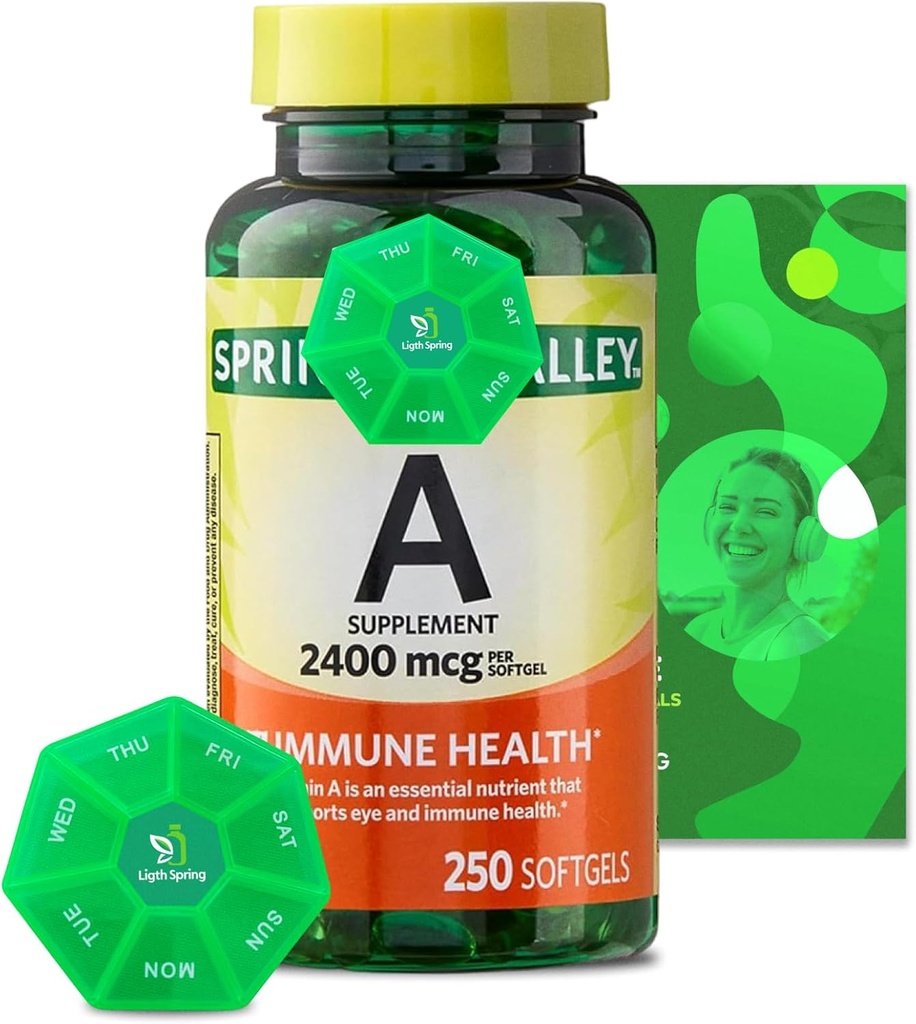 Vitamin A Supplement 2400 mcg, 250 Softgels med Bundle Exclusive Vitamins & Minerals - A till Z - Bättre Ligth & Spring Guide