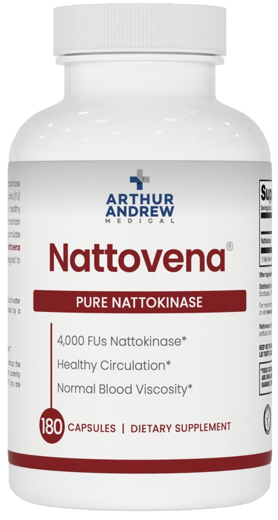Arthur Andrew Medical, Nattovena, Pure Nattokinaasi Supple, Double Strength 4000 FU:ta per kapseli, 180