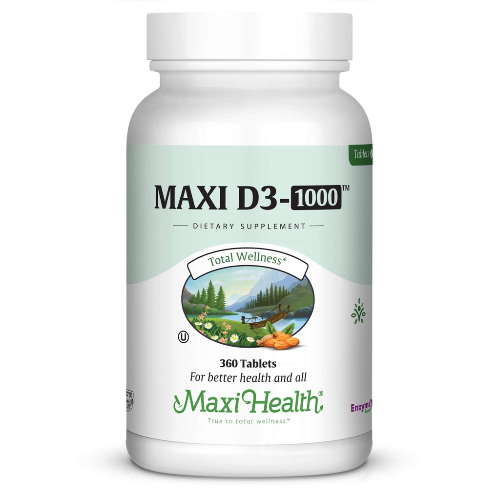 Maxi-Health-vitamiini D3 1000 IU - terveille Lihasfunktioille, luunterveydelle ja immuunituelle 360 tablettia