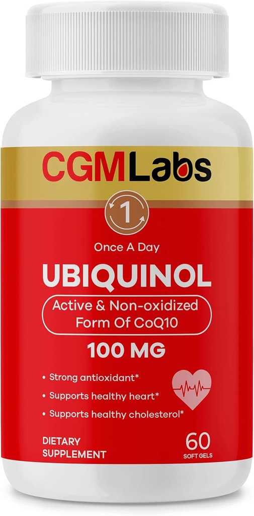 Ubikinoli 100MG Active & non-oxidized(reduced) Form of CoQ10 - Strong antioksidantti Ravintolisä, tukee terveyttä, terve Kolesteroli - 60 Softgels by CGM Labs