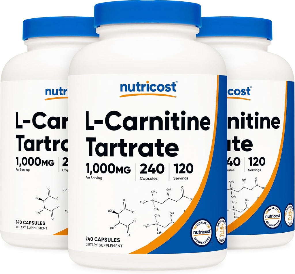 Nutricost L-Carnitine Tartrate 500mg, 240 kapslar - 1000mg per portion (3 flaskor)
