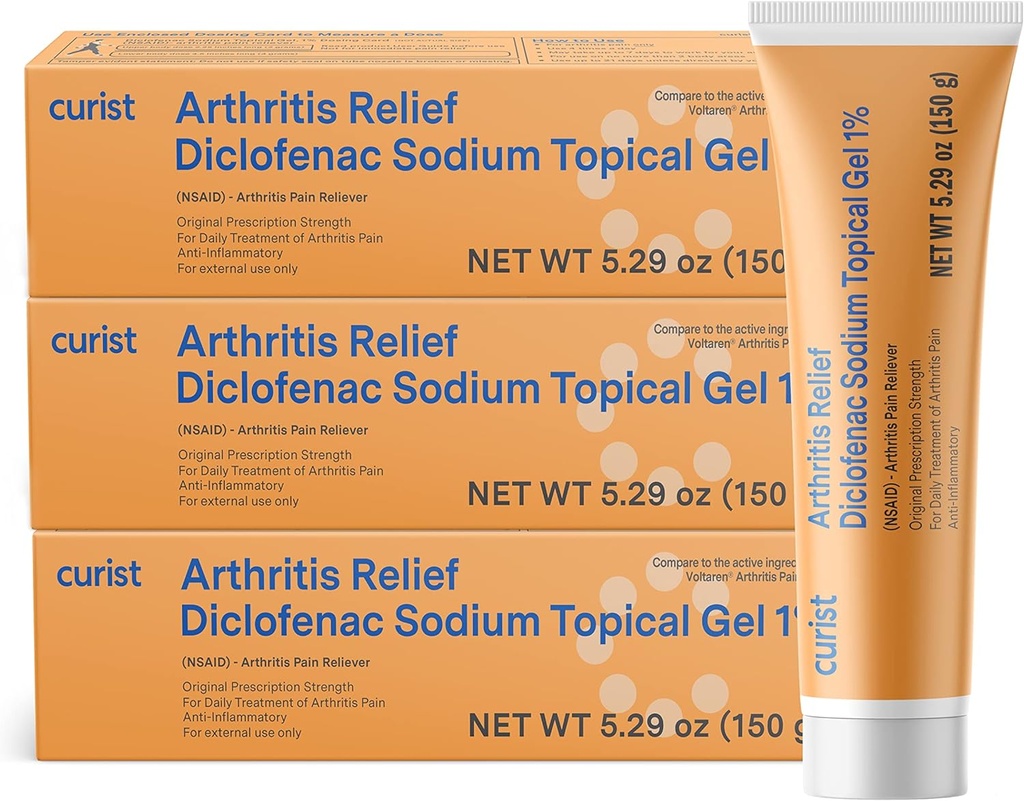 Curist Diklofenac Niveltulehdus Cream Gel 1% (3 putket 150 g) - Stop kipu rannekkeet, jalat, kyynärpäät, & nilkat. Käsien niveltulehdus Kipujen lievittäminen & polvitulehdus Kipujen lievittäminen (3 pakkaus, 5.29 oz ea.)