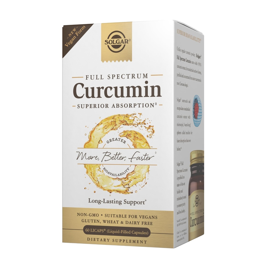Solgar Full Spectrum Curcumin - 60 LiCaps - Superior Imeytyminen - Aivot, Joint & Immuuniter Health - Ei-GMO, Vegan, Gluteeniton, Maitotuotteeton - 60 tarjoilua