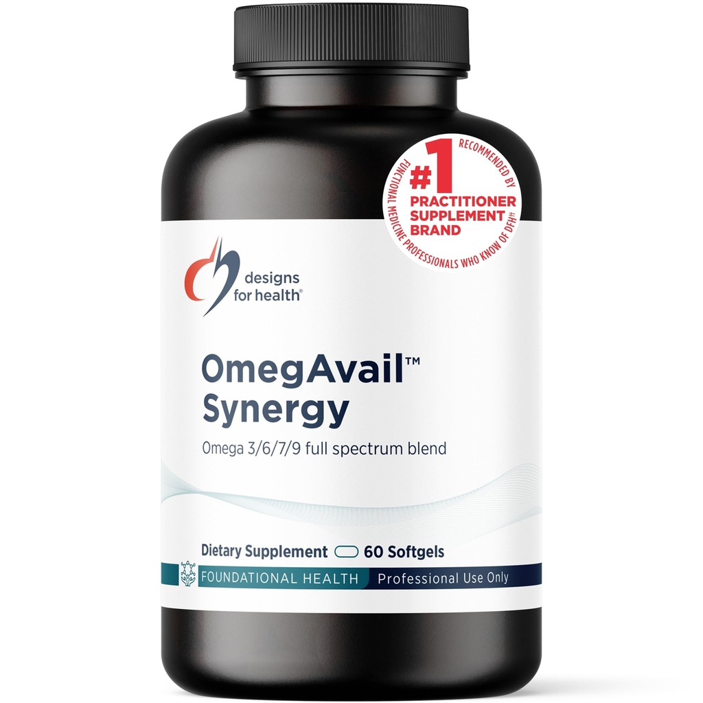 Designs for Health OmegAvail Synergy - Omega Complex for Adults - Omega 3-6-7-9 Rasvahapot Borage ja Macadamia Oil + Triglyseridi (TG) Fish Oil with DHA & EPA (60 Softgels)