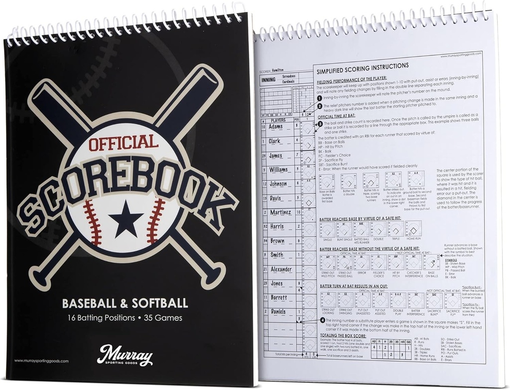Murray Sporting Goods Baseball & Softball Pistemääräbook - 35 peliä Pistemäärä Book - Pistemäärä Pitäminen Book Tilastot - Aikuisten, Nuorten, Pikkuliigan Baseball Pistemääräkirja Pistemäärähoitajille