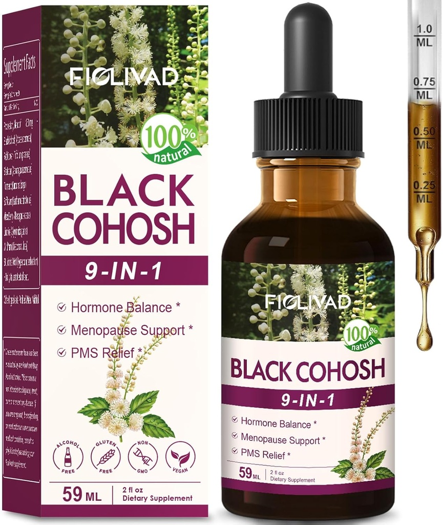 100% Natural kasviperäisten pudotukset, musta Cohosh ote hormonitasapaino, vaihdevuodet tuki & PMS helpotus. 2oz