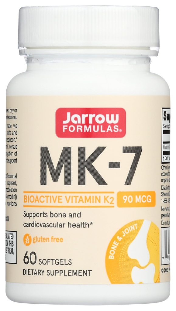 Jarow Formula MK-7 90 mikrog - Bioaktiivinen muoto K2-60-vitamiini tarjoilut (Softgels) - Bone & Cardiovascular Health - vitamiini K2 MK-7 ravintolisä - K2-vitamiini täydentää MK-7 - Gluteeniton
