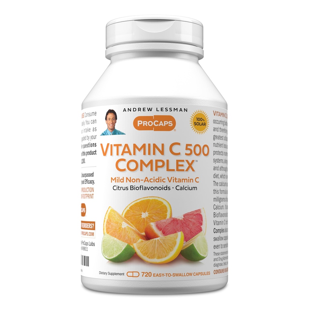 ANDREW LESSMAN Vitamin C 500 Complex 720 Capsules - Icke-Acidic Vitamin C Plus Citrus Bioflavonoids för Immune System och Anti-Oxidant Support, No Stomach Upset, Small Easy to Swallow Capsules