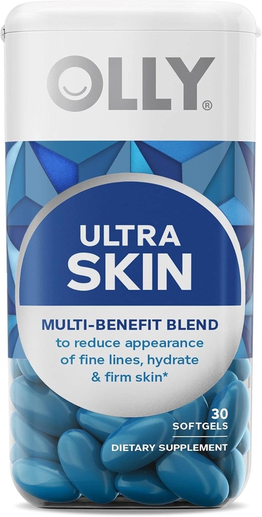 Olly Ultra Strength Skin Softgels, Hydrate ja Firm Skin, Hyaluronic Acid, Zeaksantiini, luteiini, C-vitamiini, Skin Supplement, 30 päivän tarjonta - 30 Count (Pakkaus toukokuussa Vary)