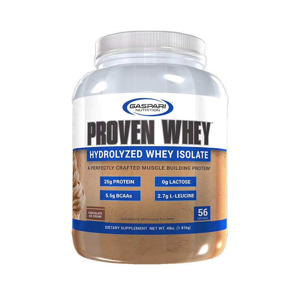 Gaspari Nutrition Proven Whey, 100% Hydrolyzed Whey Isolate, High Protein, Lactose Free, Low Carbohydrate och Low Sugar (4lb, Chocolate Ice Cream)