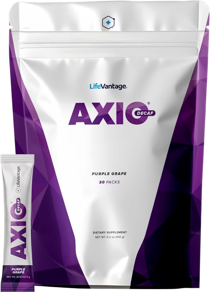 LifeVantage AXIO Regular Energy Drink Powder, Nootropic Supplement, Focus & Mood Support, med L-theanin, Green Tea, B Vitamins, DMAE, Quercetin & Pine Bark, Purple Grape, 30 Packets