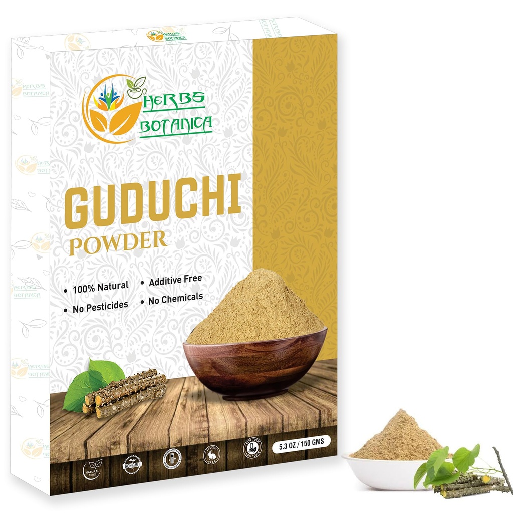 Herbs Botanica Guduchi Powder USDA Organic Neem Giloy Powder | Tinospora cordifolia | Herbsl Supplement för Immune Support, Digestion 5.3 Oz / 150 GMS