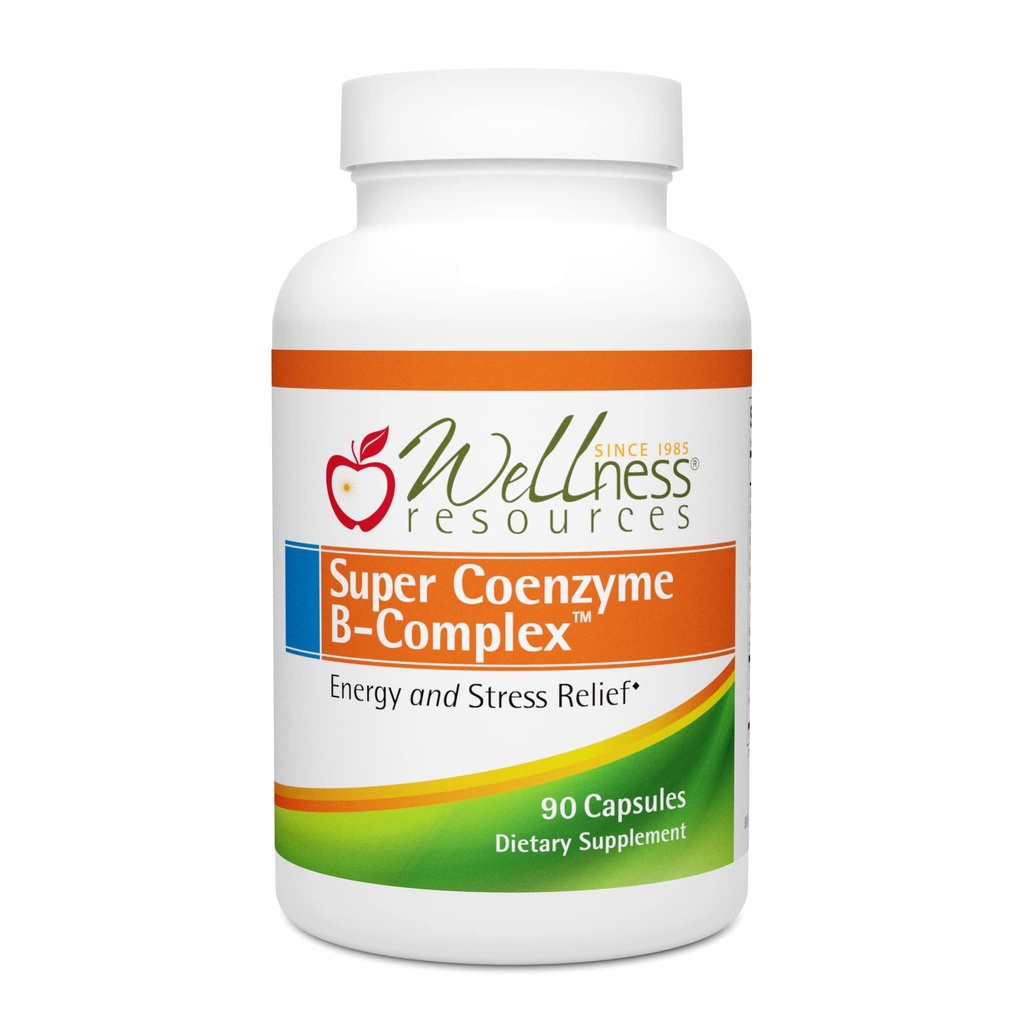Wellness Resources Super Coenzyme B Complex - 90 kapselia - B12-vitamiinia, B-vitamiinia monimutkainen hiusten kasvua, lisämunuaisten tuki & stressin helpotus - Methylated B12, Folaatti, Biotiini, Riboflaviini, Tiamiini