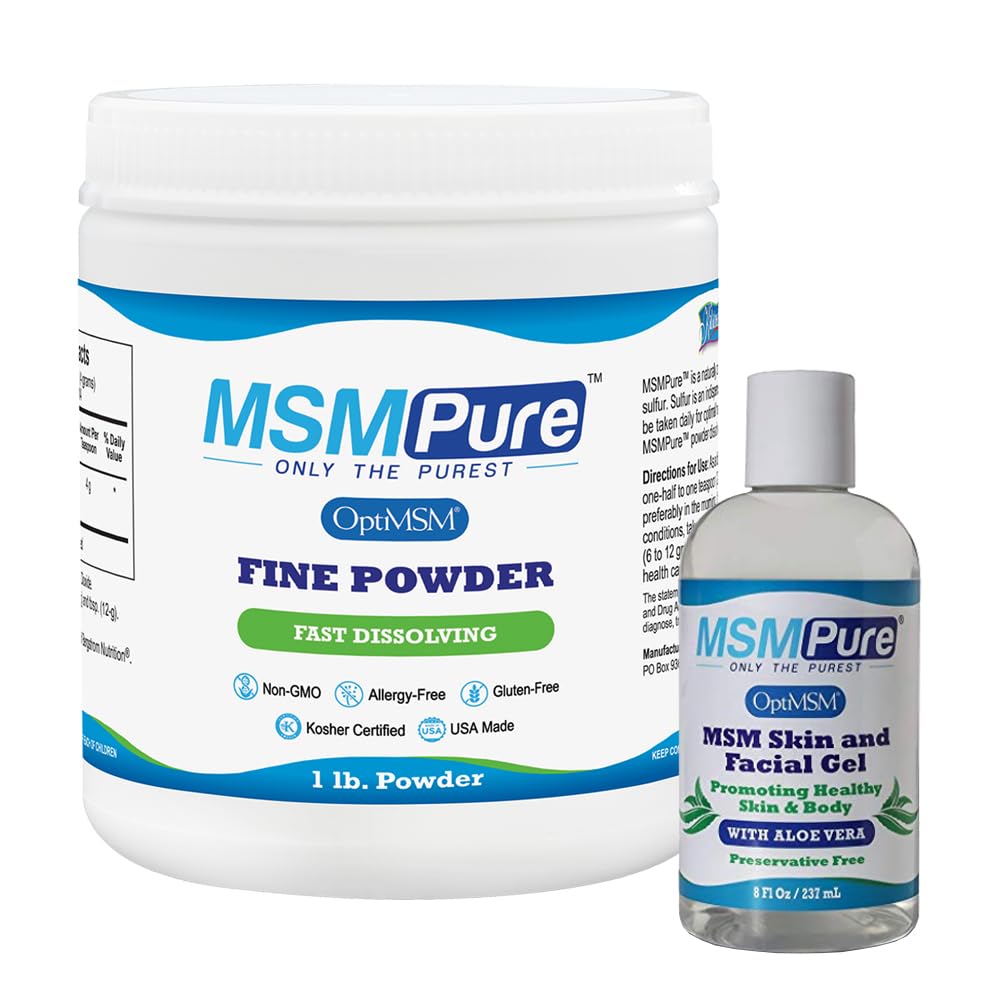 KALA TERVEYS MSMPure MSM Fine Powder 1lb ja MSM Gel kanssa Organic Aloe 8oz Bundle