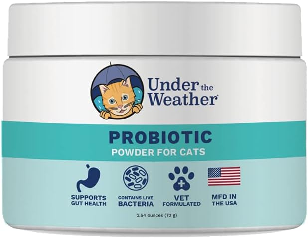 Under Weather Pet Probiotics Powder för katter | Vet Formulerad Probiotisk Supplement för Digestive Gut Health | Främjar God Digestion & Immunity | Hjälper Occasional Diarré för katter (2,54 Oz)
