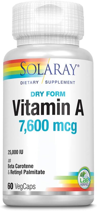 Solaray, Dry Form A-vitamiini, 7500 mikrog, 60 VegCaps