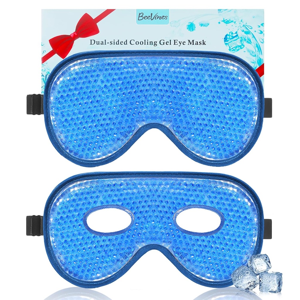 BeeVines Cooling Eye Mask, 2 Pack XL Jumbo Size Freezer Gel Eye Masks för Puffy Eyes Face, Ice Eye Mask, Cold & Warm Compress, Frozen Ice Pack för Post Eye Surgery & Allergier (Navy Blue)