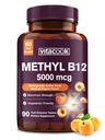 B12-vitamiinin sublinguaalinen, metyylikobalamiini 5000 mcg energiantuotantoon, energiaan, hermo- ja solutukeen, luonnon persikkaliemi, vegan, nollasokeri, 90 nopeasti liuotettavaa tablettia