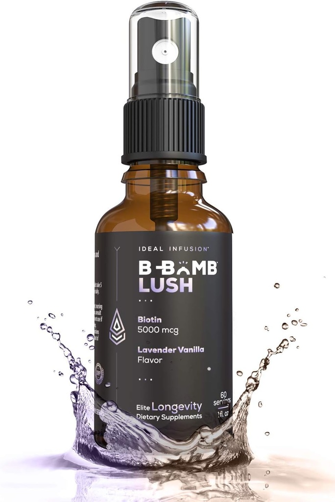 Ihanteellinen infuusio B-Bomb Lush Biotin Liquid Spray: Organic Lavender Vanilla - 5000 mcg, hiusten kasvu vitamiini paksuus ja tilavuus - ihon terveys, vahvemmat kynnet, Keto, Vegan