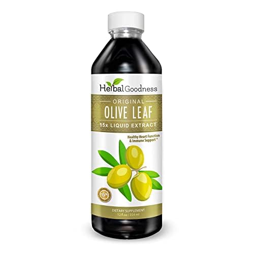 Herbal Goodness Olive Leaf Extract Liquid 12oz - Super Strength Formel, stöder hudhälsa - Polyfenoler Supplement - Icke-GMO Polifenoles Suplementos (1 flaska)