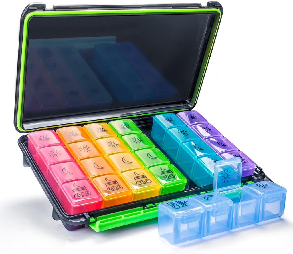 Weekly Pill Organizer, 7 Day Pill Box (4-Times-A-Day) Portable för resor med Moisture-Proof Design Pill fall till Pills / Vitamin / fiskolja / tillägg