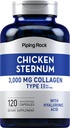 Piping Rock Chicken Sternum tyyppi II Collagen täydennysosa ... 3000 mg .. 120 kapselia... Hyaluronihappo...