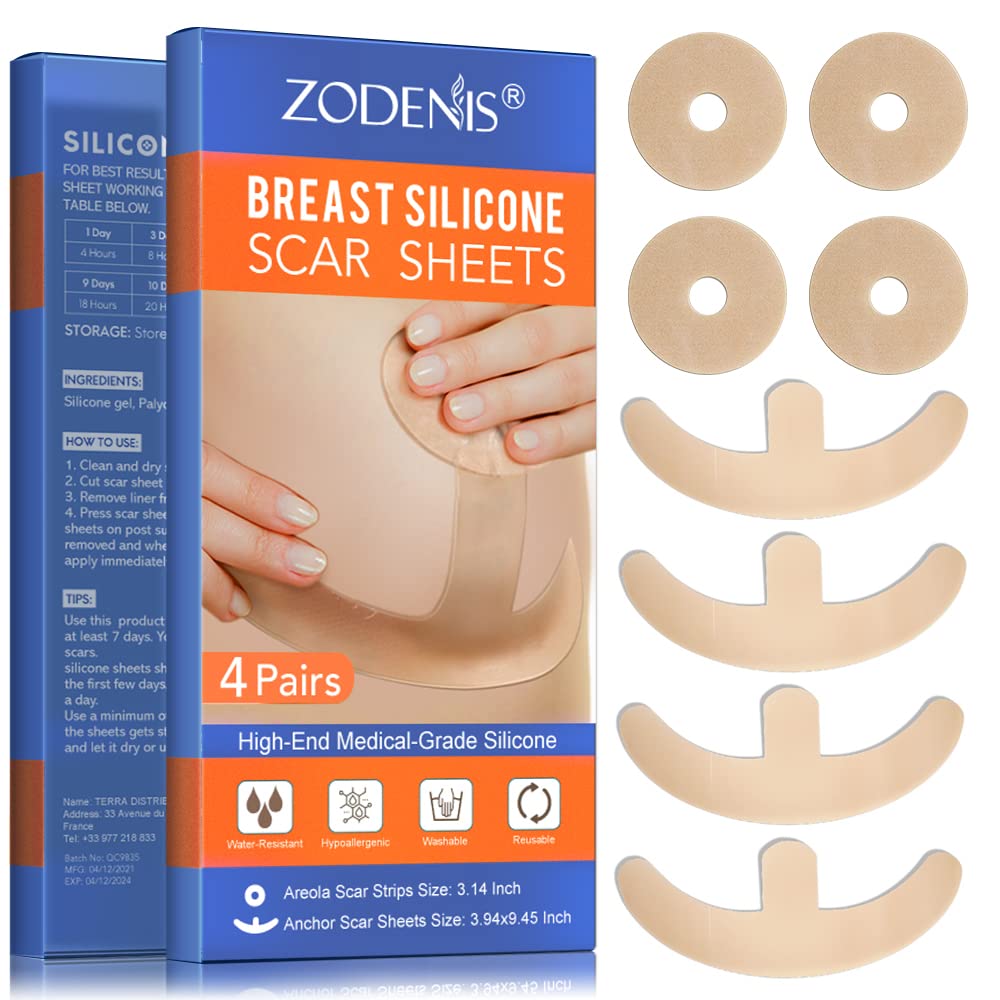 Silicone Scar Sheets Rintoihin - 8 pakkaus, sisältäen 4 Areola Soft Strips & 4 Ankkuri Sheets