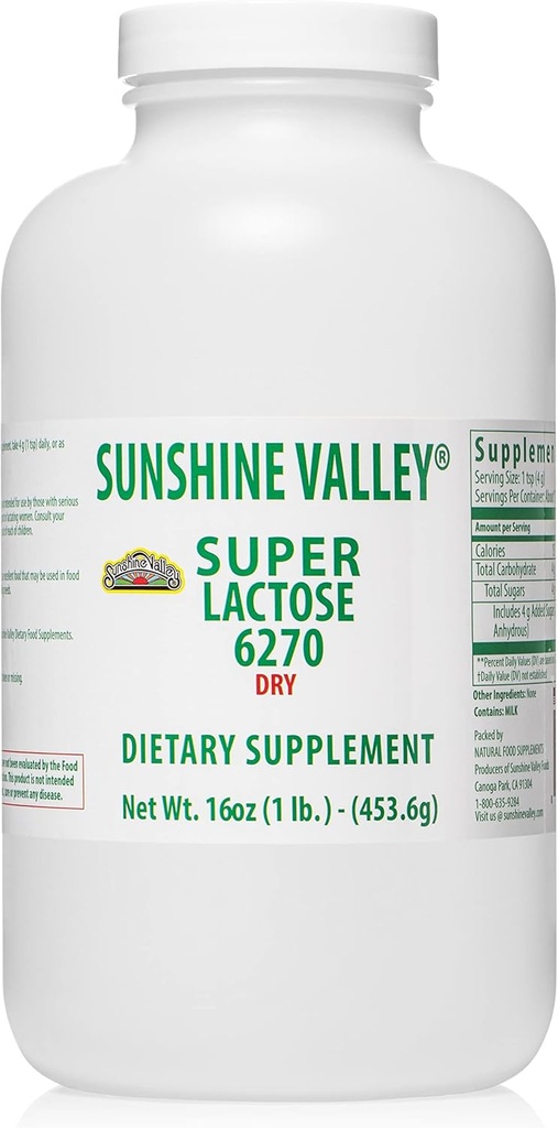 Sunshine Valley® Super Laktoosi Kuiva-aine (ILMAINEN KUKKA) - Luonnollinen Makeutusaine & paistamisen lisälaite, jauhettu sokeri ruoanlaittoon & elintarvikkeiden sekoituksiin, elintarvikkeiden vakauttaja & täyttöaine - 16 oz