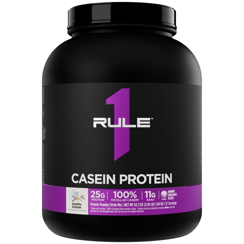 Sääntö 1 Kaseiiniproteiinia - 25g proteiinia ja 11g EAA:ta Hitaasti vapautuvasta Micellar Caseinia Yön yli -hyödyntämiseen ja jatkuvaan ruokailuun aterian välillä (4 punta*, Vanilla Crème)