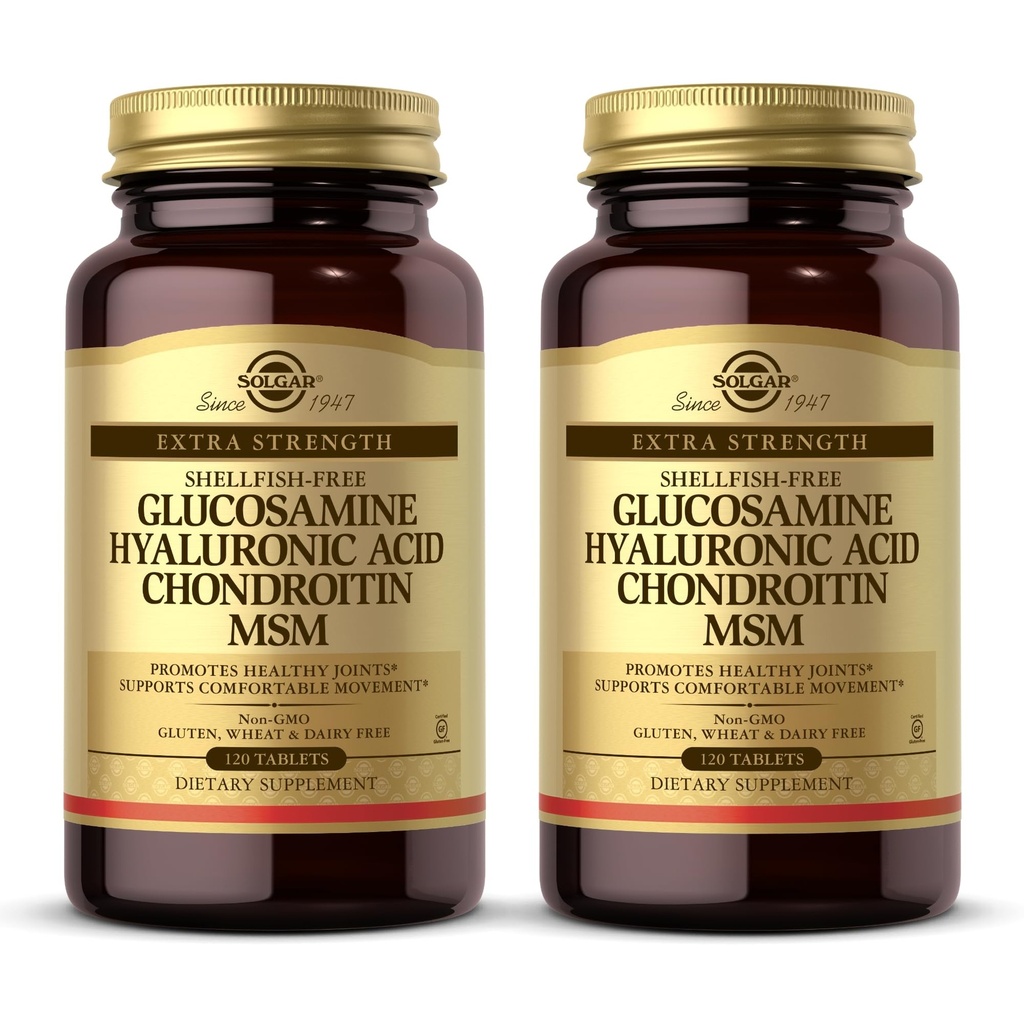Solgar Glukosamiini Hyaluronihappo MSM - 120 tablettia, pakkaus 2 - edistää terveellisiä niveliä, tukee mukavaa liikkuvuutta - ei-GMO, Gluteeniton - 80 Tarjoilut yhteensä
