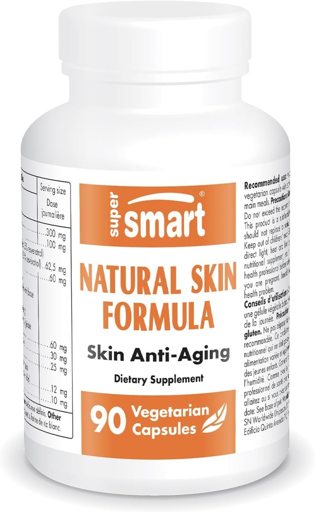 SuperSmart - Natural Skin Formula (High Potency) - Hyaluronic Acid, Collagen, Elastin, Ceramidit, Silica - ihon nesteytys ja elastisuus ...