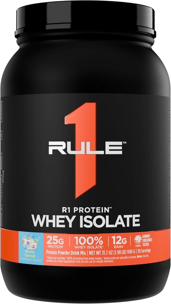 Regel 1 R1 Protein Whey Isolate - med 25g Protein & 6g BCAA exklusivt från Isolated & Hydrolyserade källor för träningsåterhämtning (2 pund *, Fruity Cereal)
