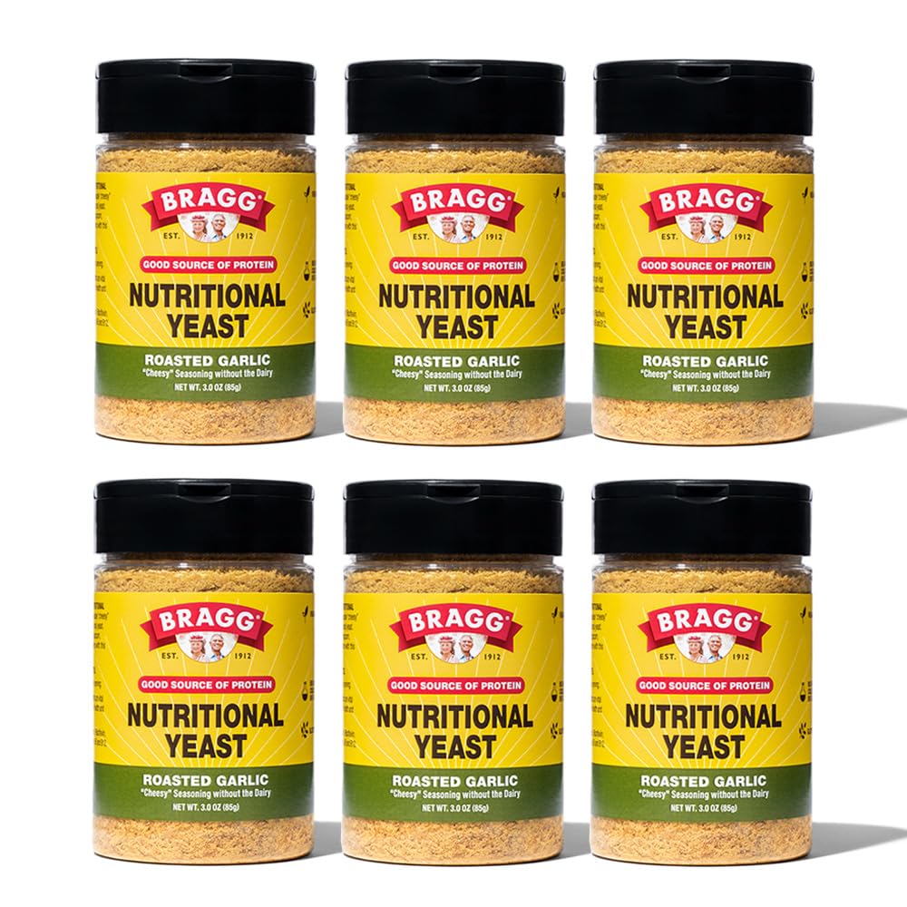 Bragg Nutritional Yeast Roasted Garlic Seasoning - (6 Pack) 3 uns - Dairy-Free Parmesan Cheese Substitute - Perfekt för sallader, Pastas, Popcorn och mer