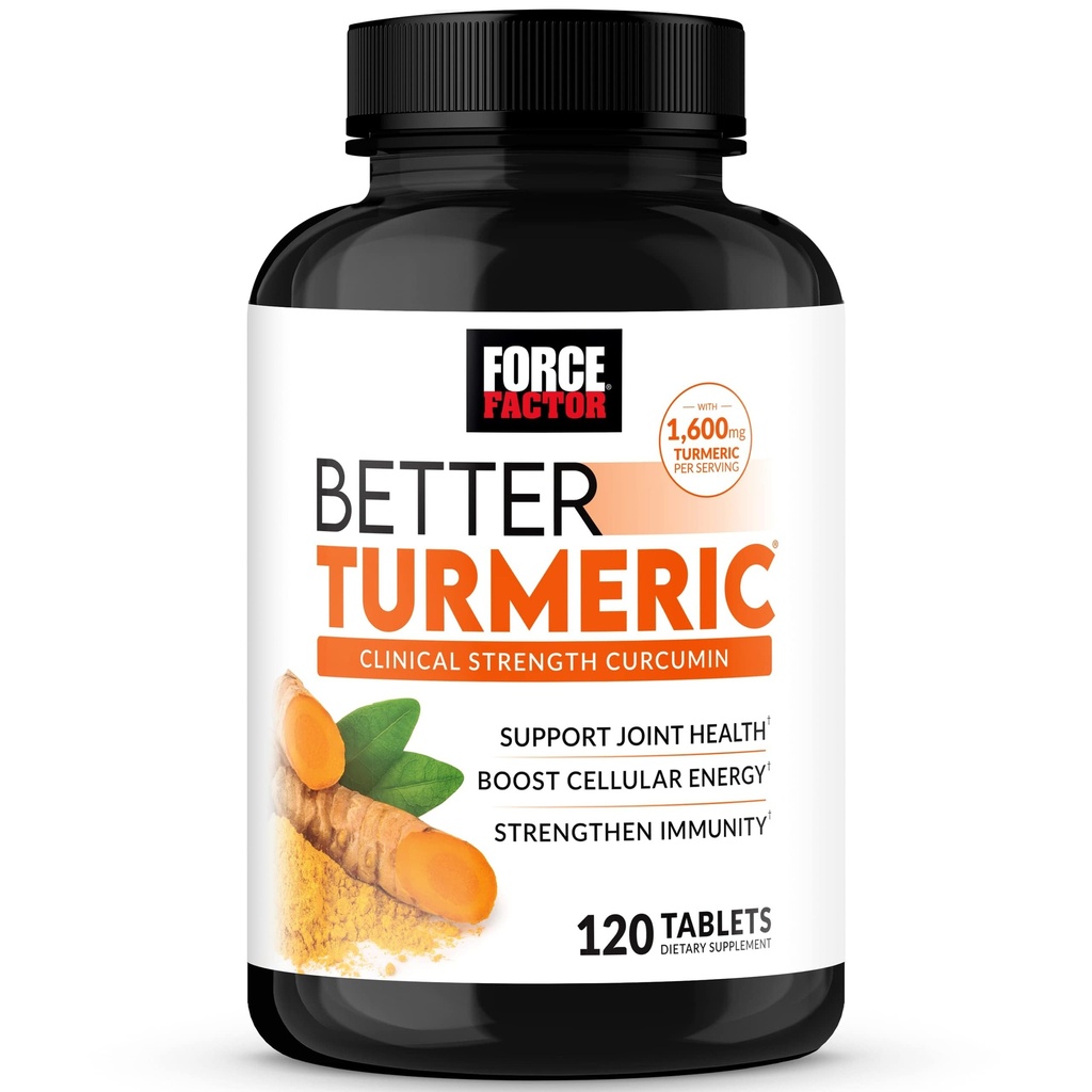 FORCE FACTOR Better Turmeric Curcumin 1600mg Black Pepper & Inkivääri, kliininen vahvuus Joint Support Superior Imeytyminen, 120 tablettia
