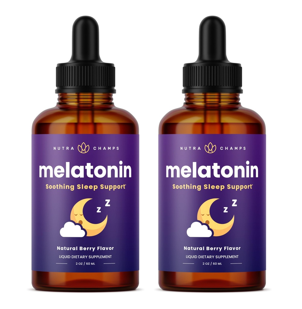 NutraChamps Liquid Melatoniinin tipat, 480 tarjoilua, sokerittomia lapsia Melatoniinin nestemäinen uniapulisä, vegaaninen ja ei-GMO, luonnon marjamaku, melatoniinin 1 mg tippa