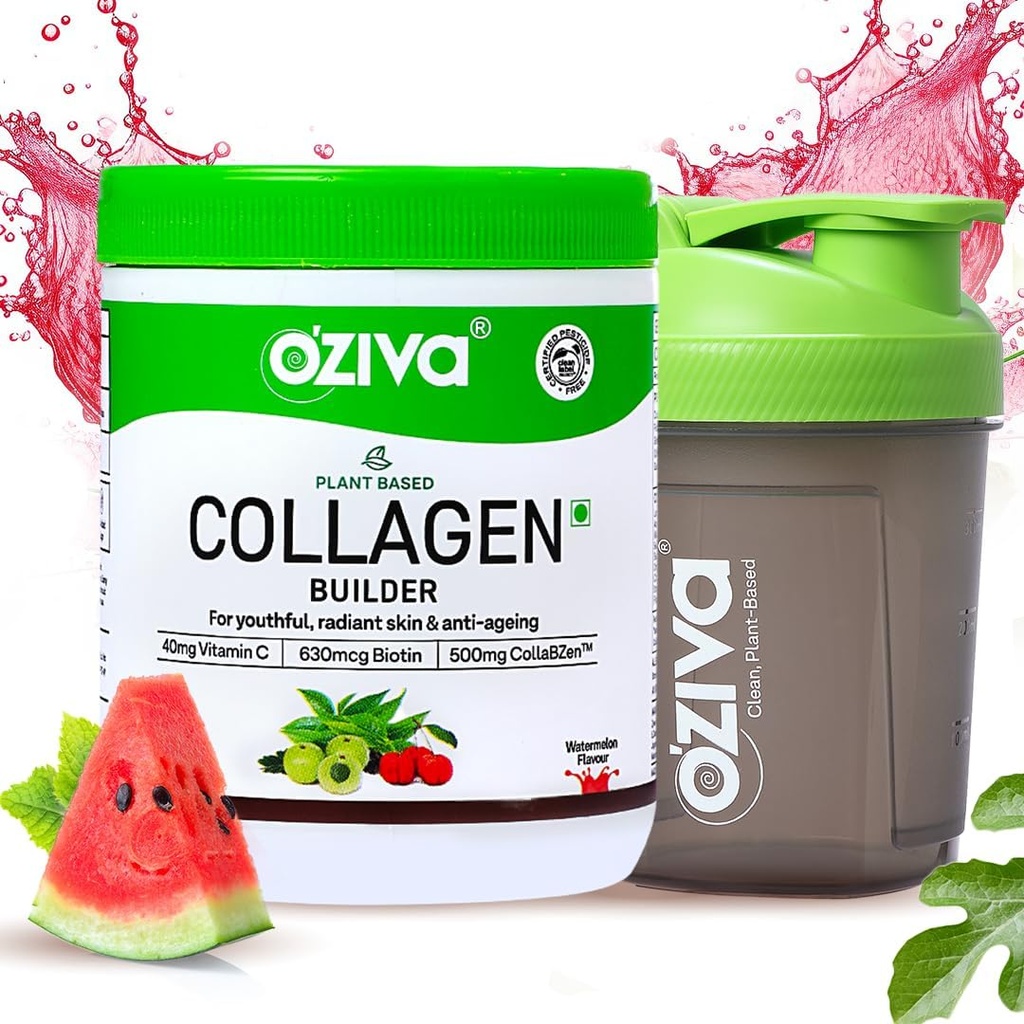 OZiva Vegan Collagen (Watermelon) kanssa Biotiini & C-vitamiinia kirkkaampi & Youthful Skin . Kollageeni täydentää naisille ja miehille.