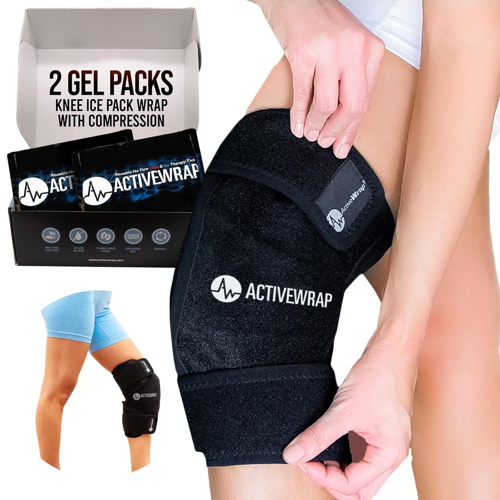ActiveWrap - Polven jääpussi pakkaus, 2 uudelleen käytettävä geelilämpö ja kylmät pakkaukset polvikipua, kurja jalat ja Shin Splints. Joustava kylmäkääre vammoihin ja turvotukseen sekä nivelten tuki - Yksi koko sopii eniten