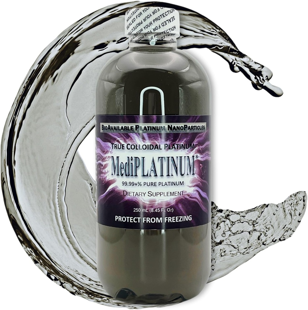 MediPLATINUM Tosikolloidinen Platinum Ravintolisä - 250 ml (8,45 Fl Oz) kirkkaassa BPA-vapaassa muovipullossa