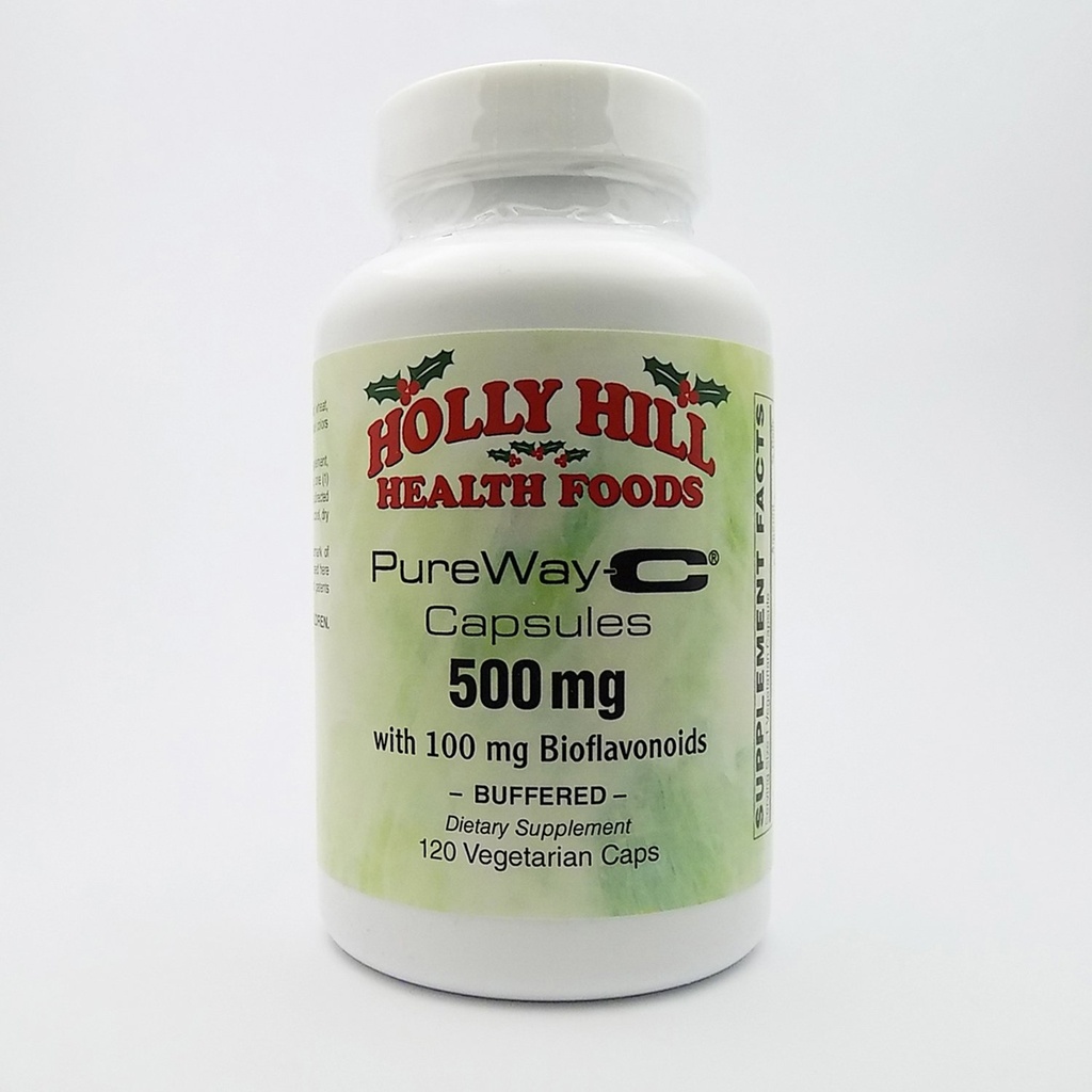 Holly Hill Health Foods, PureWay-C 500 MG ja 100 MG Bioflavonoidit, puskuroidut, 120 kasvissyöjäkapselia