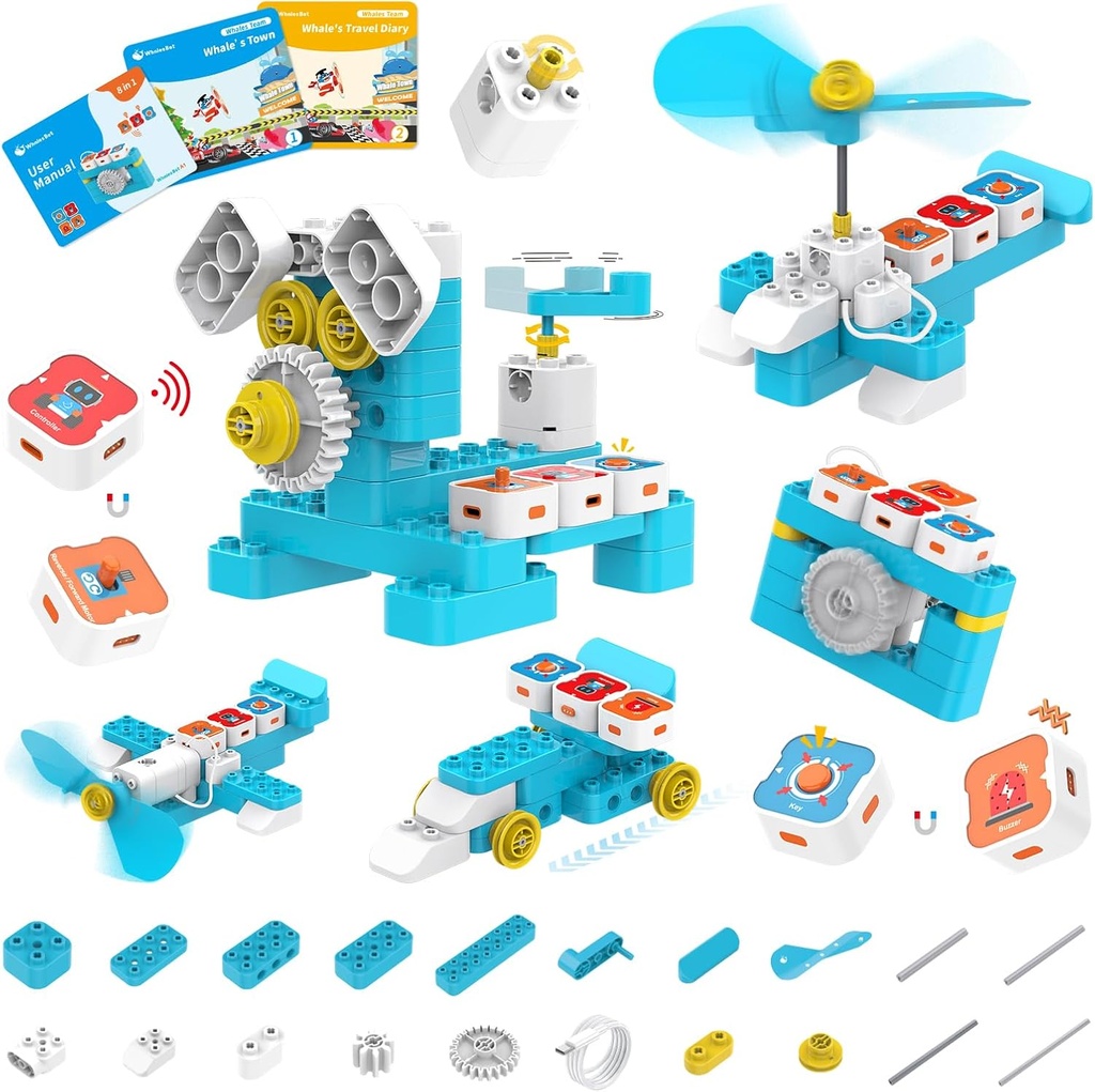 WhalesBot A1 koodaus lelu lapsille, Building Block Robot, Hauska STEM Lelu Magneettinen controller ja anturi lohkot, Screen-free koodaus 3 opas kirjat lapsille 3-6